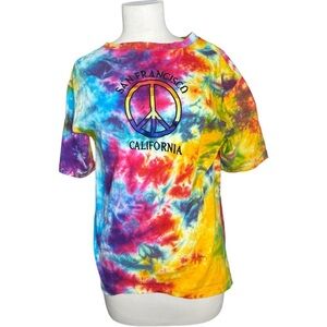 Tie Dye San Francisco Embroidered Peace Sign Tee T-Shirt L